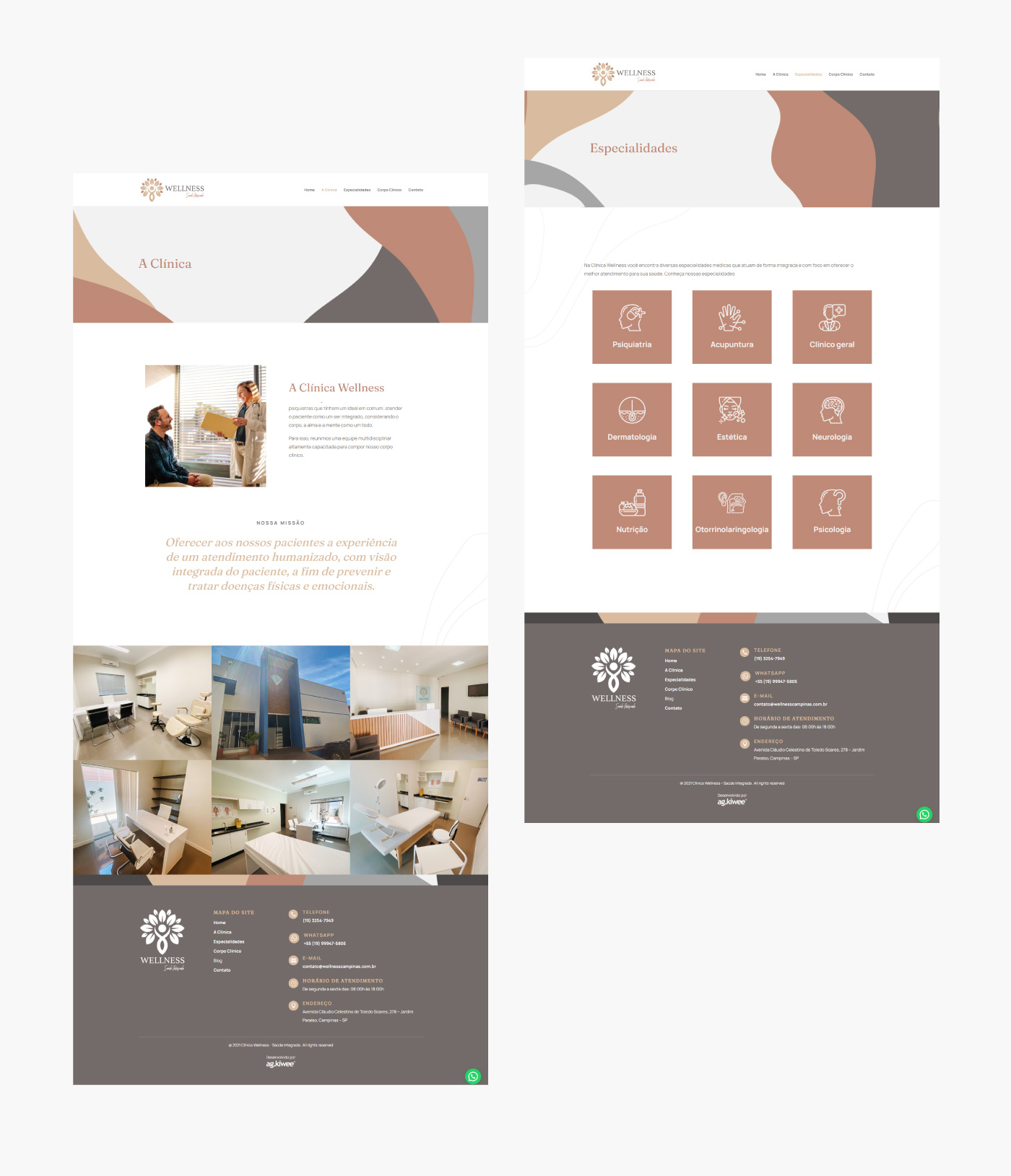 Pages: "About the Clinic" and "Specialties". Pages: "About the Clinic" and "Specialties".